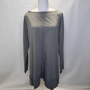 Soft Surroundings Tunic Sweatshirt Womens Large Gray Boat Neck Button Hem